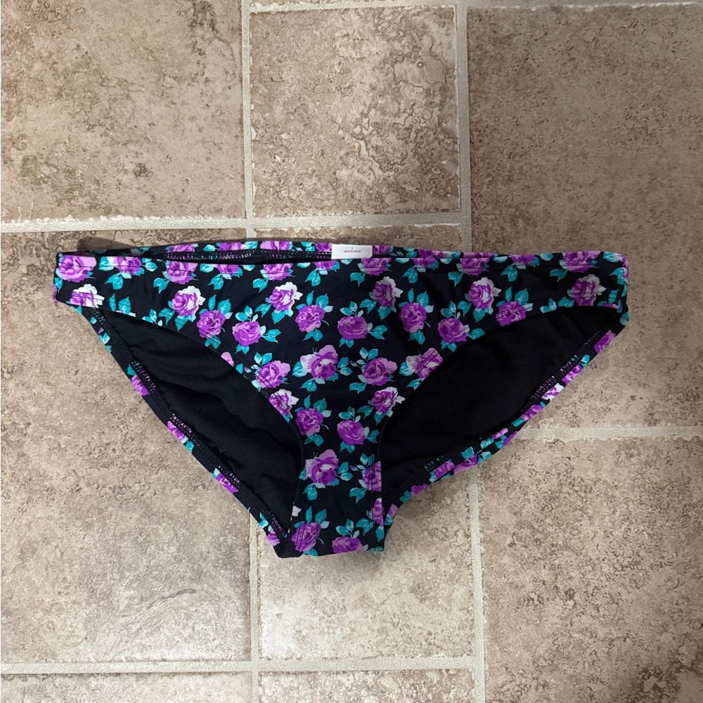 Xhilaration Black and Purple Floral Bikini Bottom